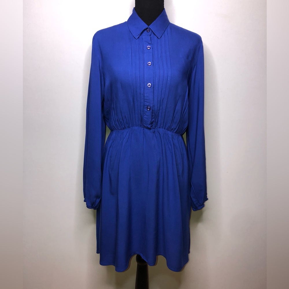 DOTS Blue Long Sleeve Pintuck Shirt Medium Dress